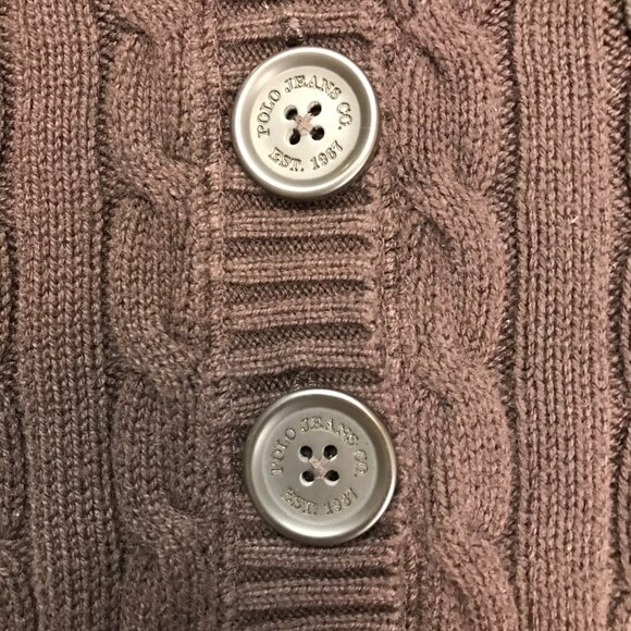 POLO JEANS 1967 RALPH LAUREN BROWN XL BUTTON Cardigan Hooded Sweater - Picture 5 of 9